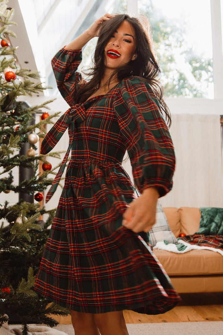 Margo Short Dress in Green Plaid - FINAL SALE