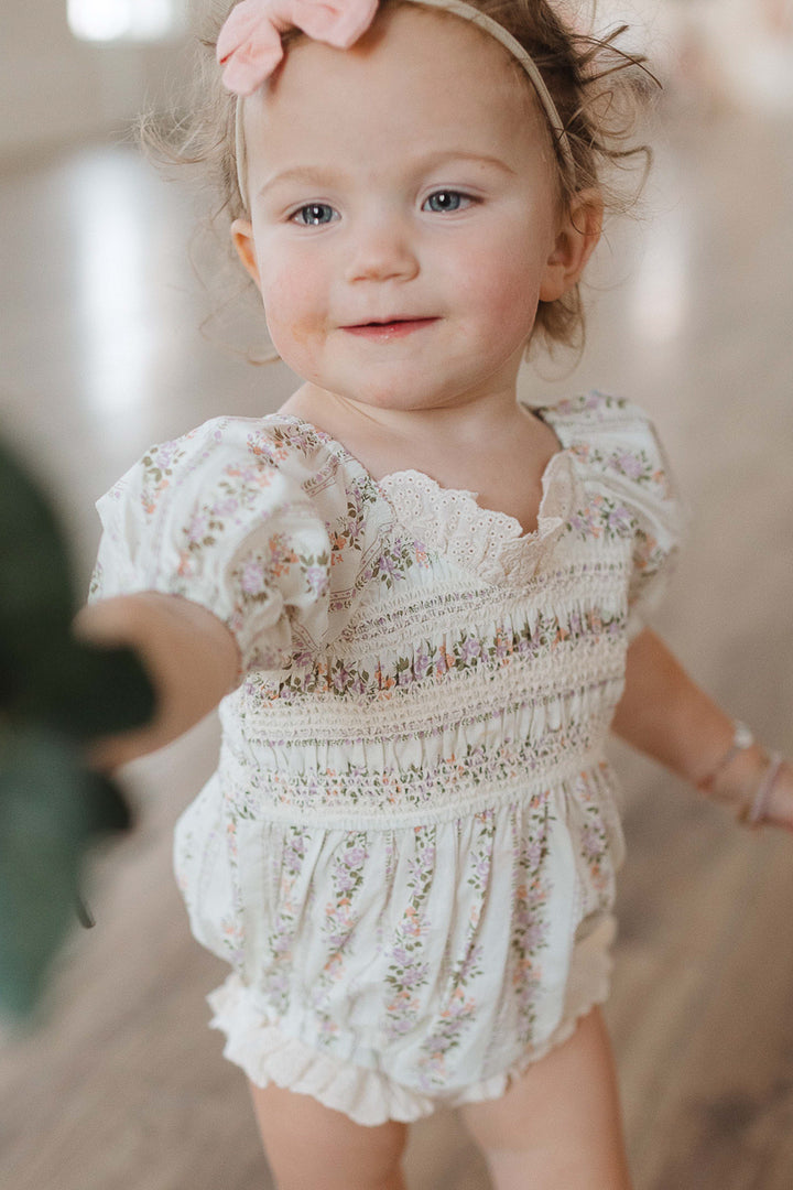 Baby Roselyn Romper in Ivory Floral