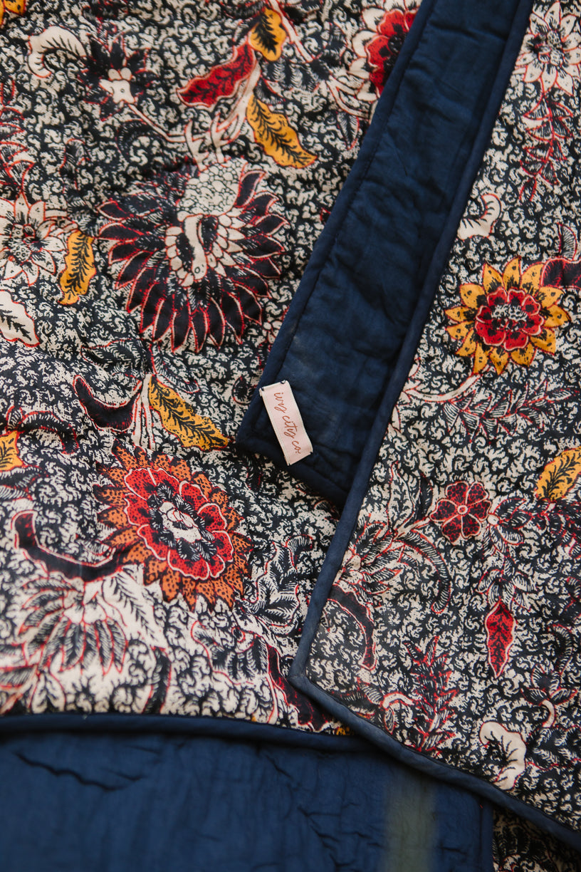 Reversible Blanket in Roselyn Navy Floral - FINAL SALE