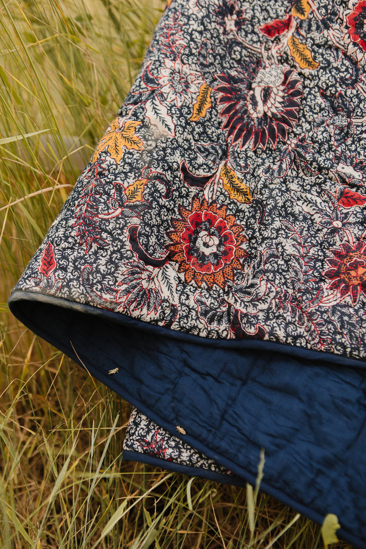 Reversible Blanket in Roselyn Navy Floral - FINAL SALE