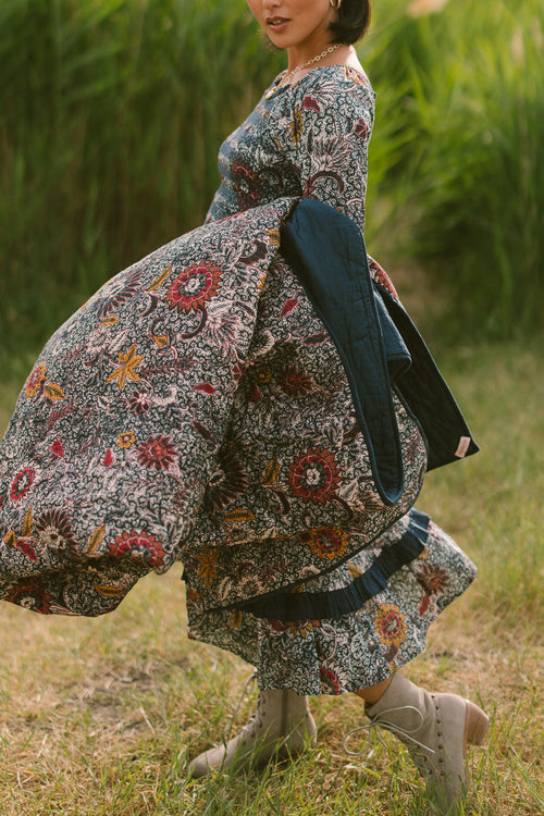 Reversible Blanket in Roselyn Navy Floral - FINAL SALE