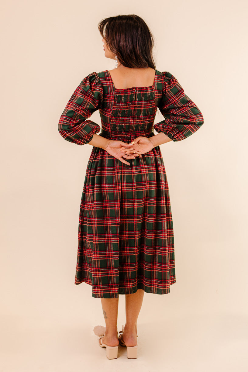 Margo Midi Dress in Green Plaid - FINAL SALE