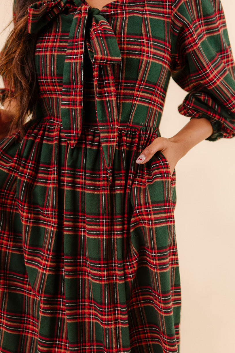 Margo Midi Dress in Green Plaid - FINAL SALE