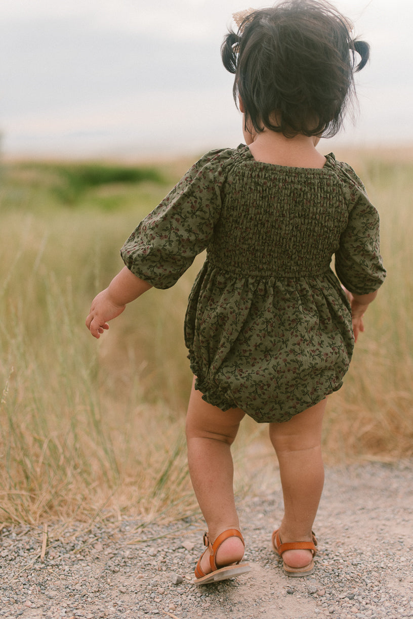 Baby Teagan Romper in Green Floral