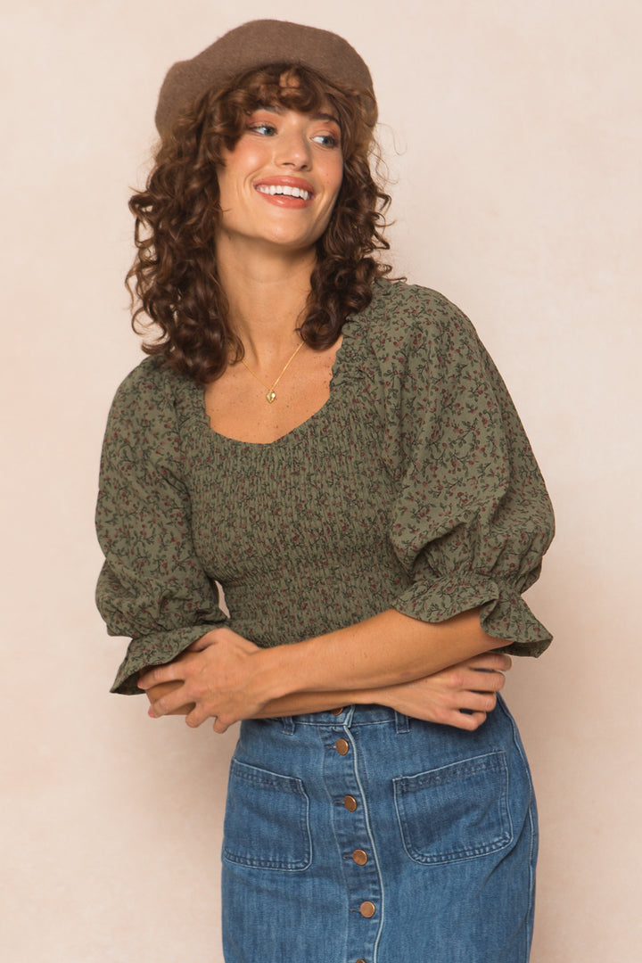 Teagan Top in Green Floral - FINAL SALE