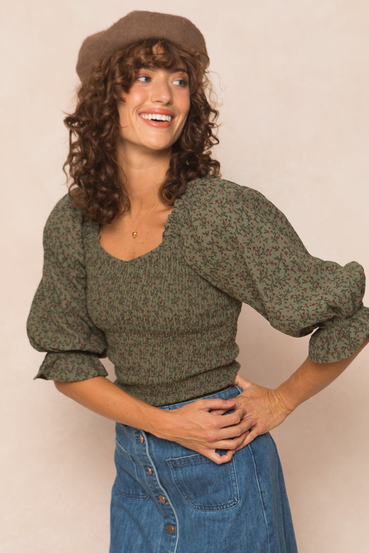 Teagan Top in Green Floral - FINAL SALE