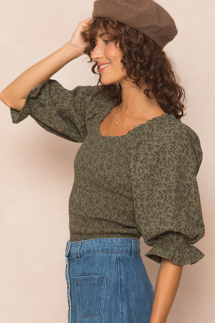 Teagan Top in Green Floral - FINAL SALE