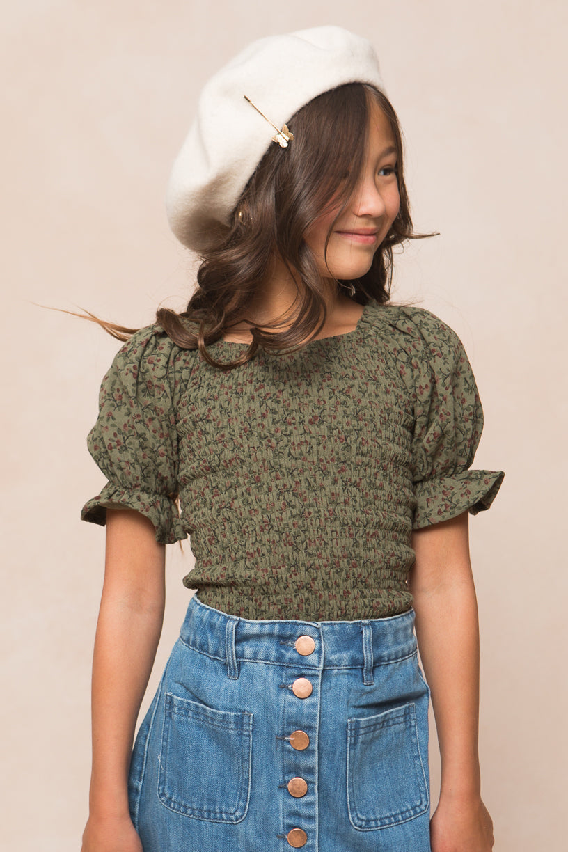 Mini Teagan Top in Green Floral - FINAL SALE