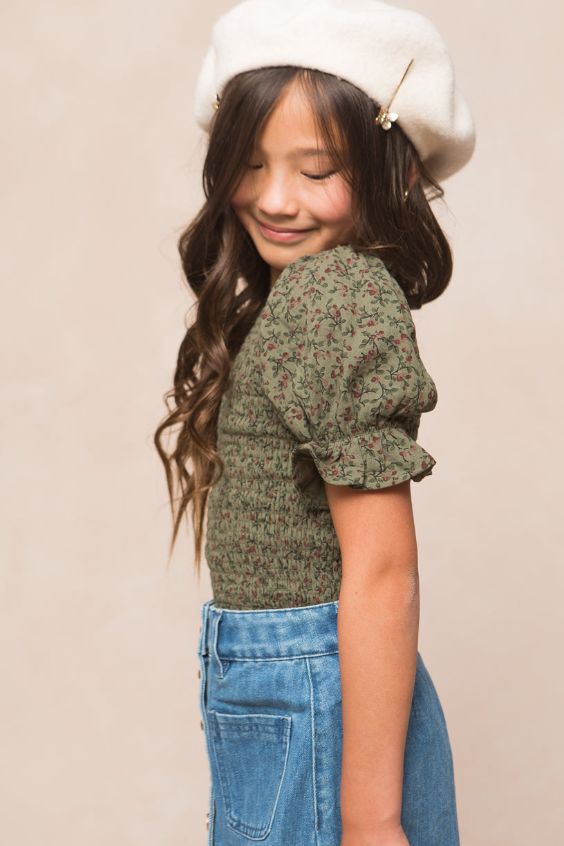 Mini Teagan Top in Green Floral - FINAL SALE