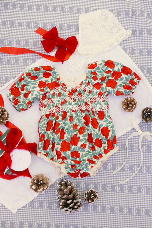 Baby Roselyn Romper in Red Floral - FINAL SALE