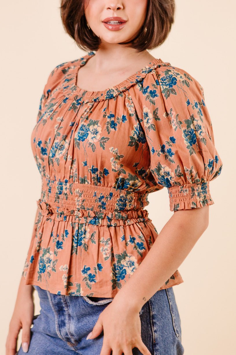 Elena Top in Brown Floral - FINAL SALE-Adult