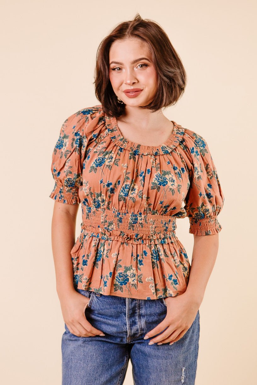 Elena Top in Brown Floral - FINAL SALE-Adult