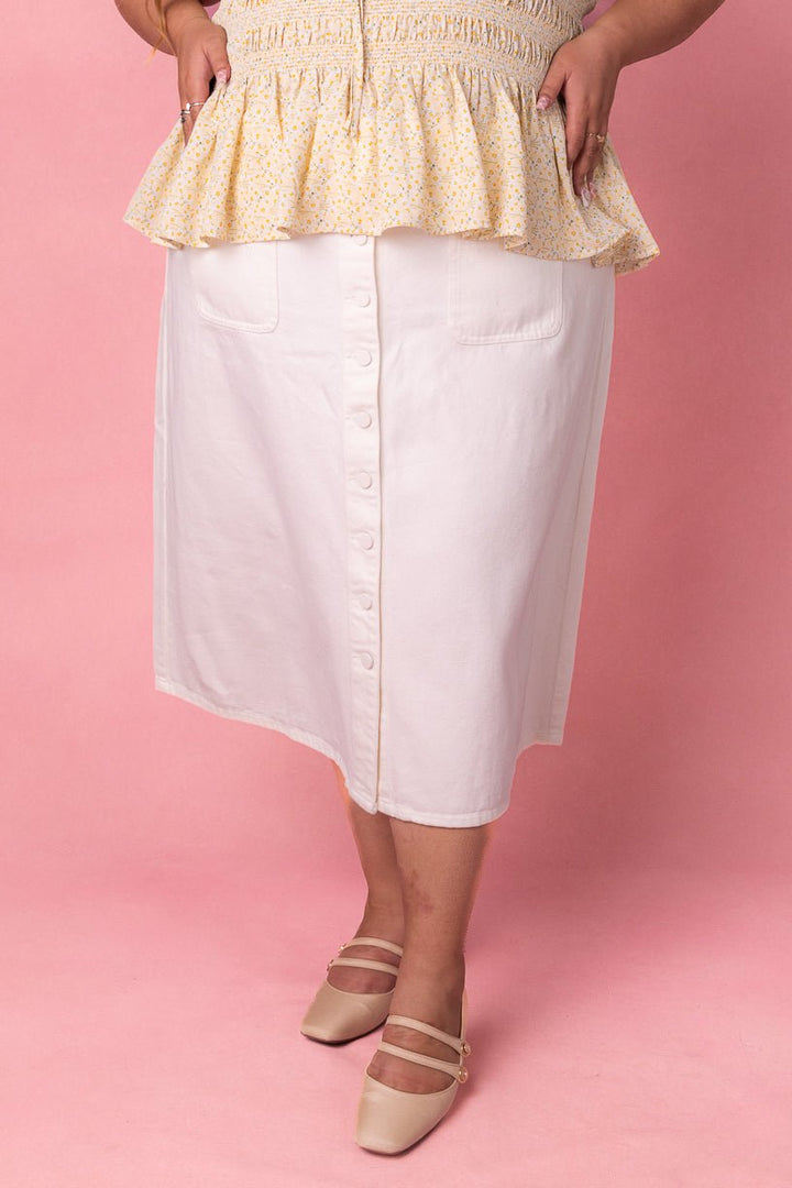 Emma Denim Skirt in White-Adult