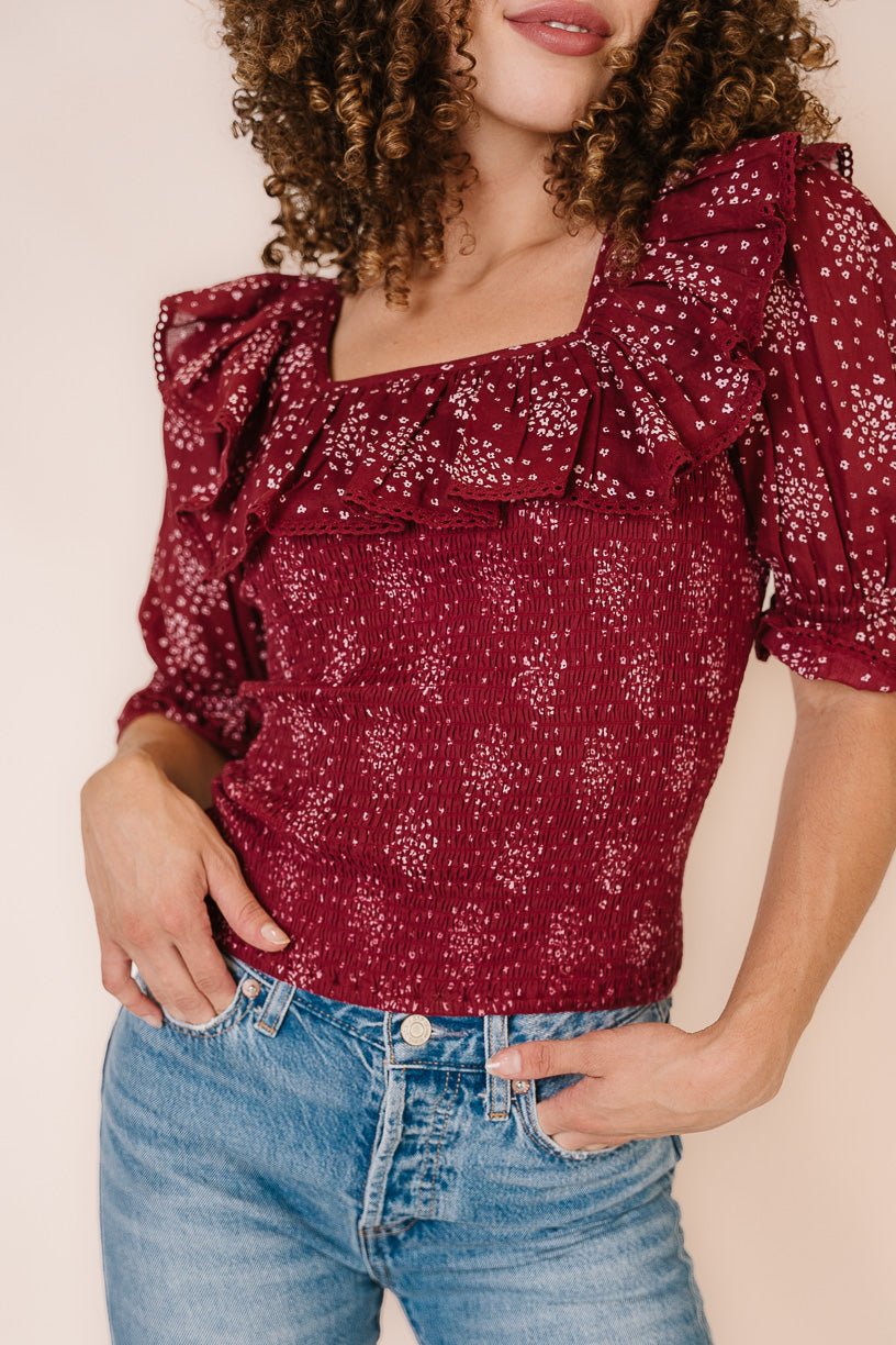 Gracie Top in Wine Floral - FINAL SALE-Adult