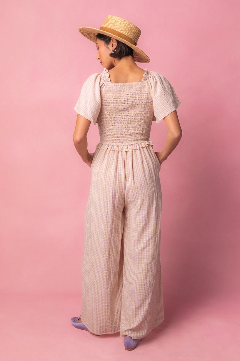 Indie Jumpsuit in Lavender Gingham-Adult