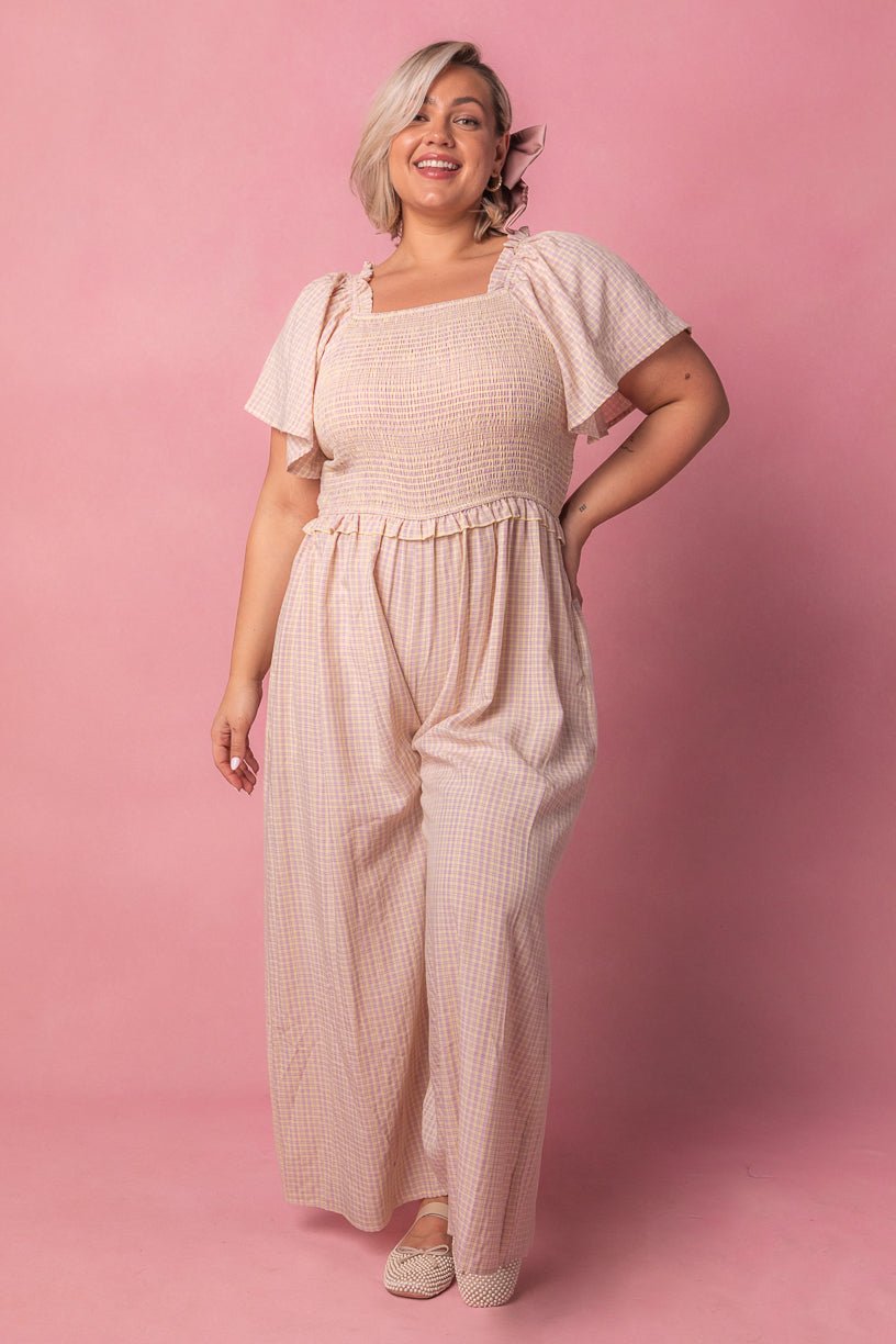 Indie Jumpsuit in Lavender Gingham-Adult