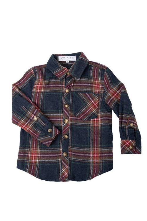 Boys John Shirt in Madeline Navy Plaid - FINAL SALE