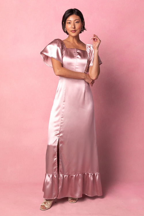 Maddie Dress in Blush Satin