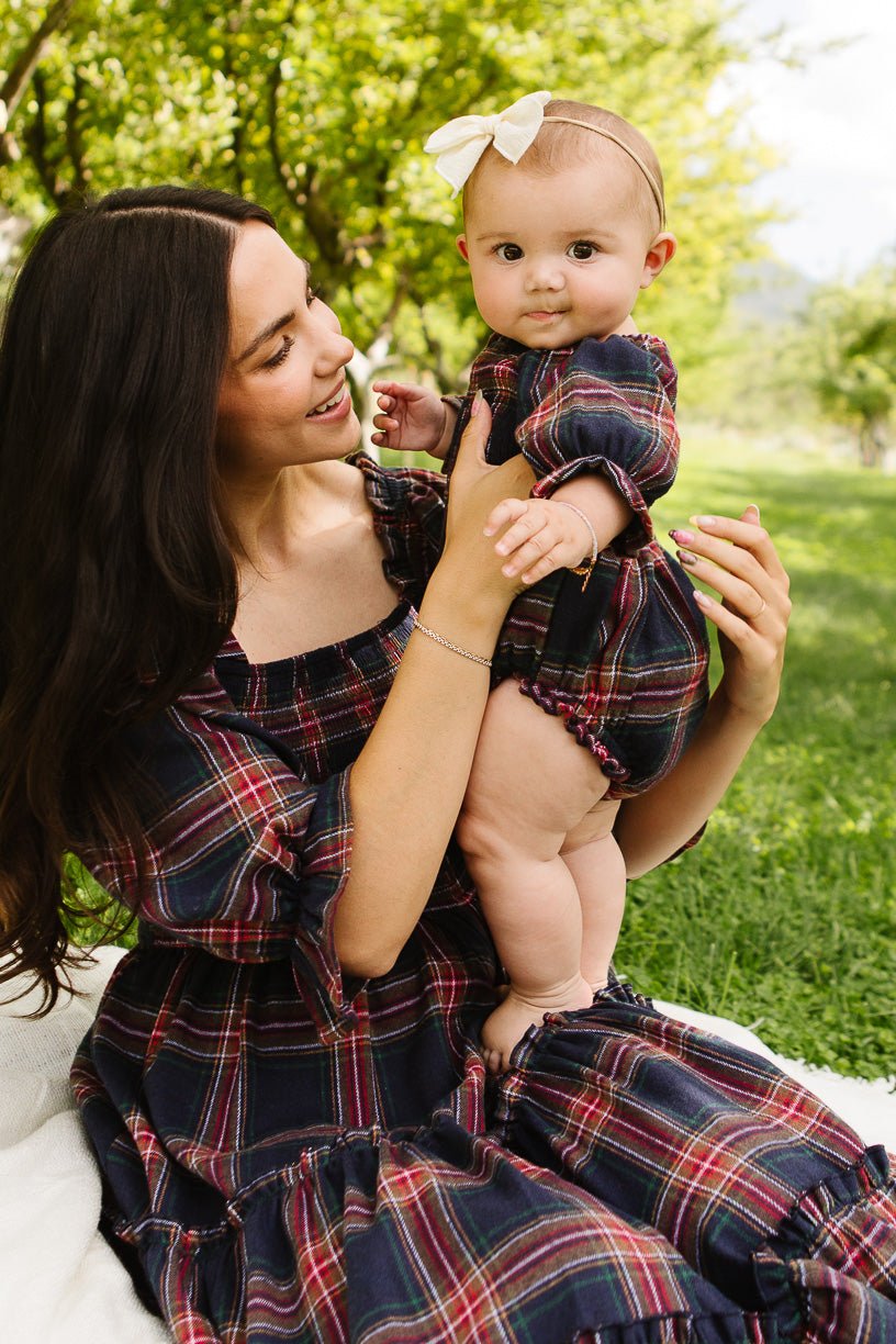 Baby Madeline Romper in Navy Plaid - FINAL SALE-Baby