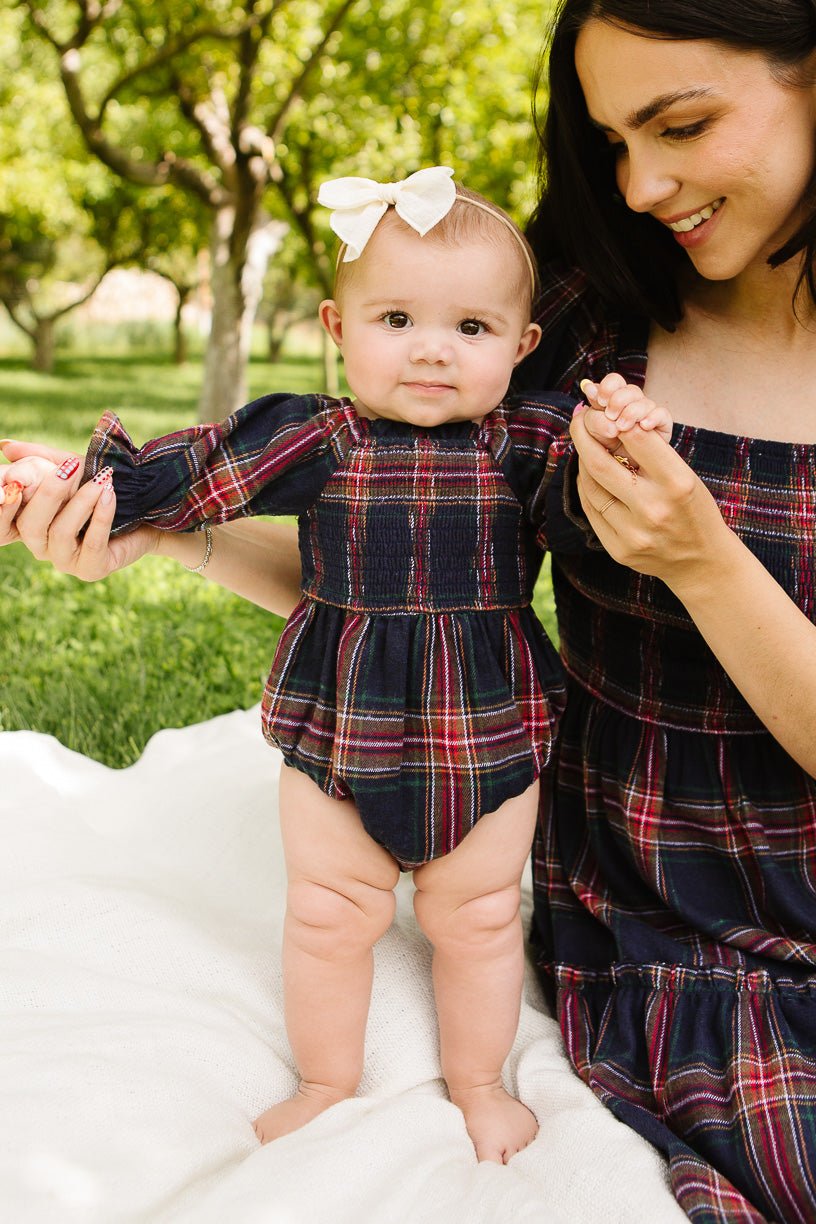 Baby Madeline Romper in Navy Plaid - FINAL SALE-Baby