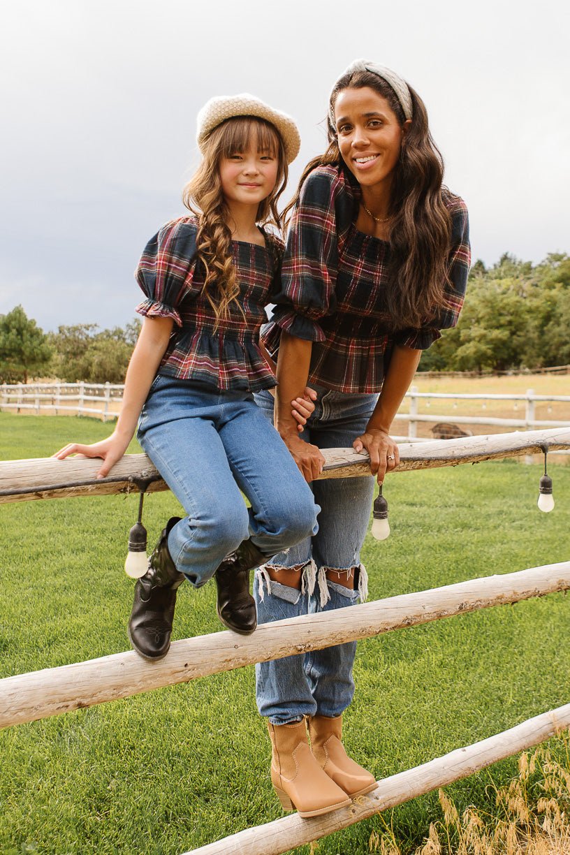 Madeline Top in Navy Plaid - FINAL SALE-Adult