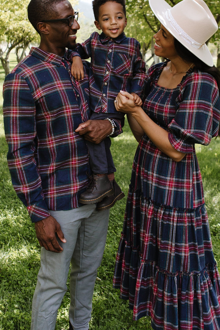 Madeline Boy's Shirt in Navy Plaid - FINAL SALE-Mini