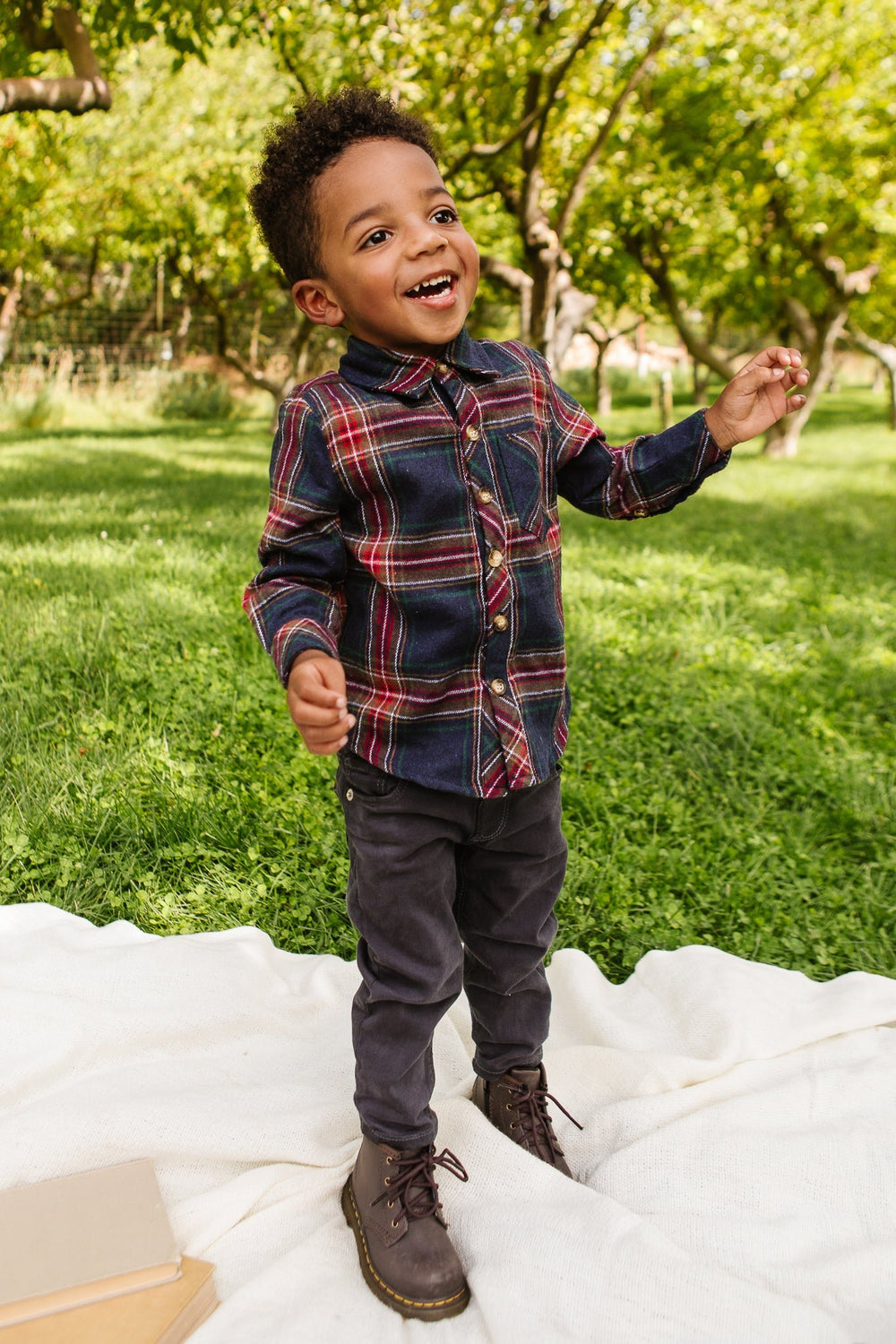 Madeline Boy's Shirt in Navy Plaid - FINAL SALE-Mini