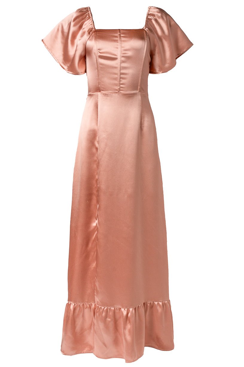 Maddie Dress in Apricot Crush Satin-Adult