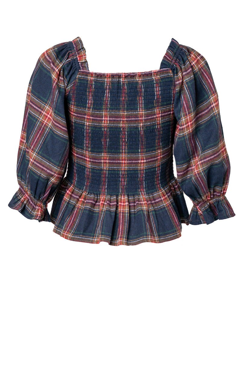 Madeline Top in Navy Plaid - FINAL SALE-Adult