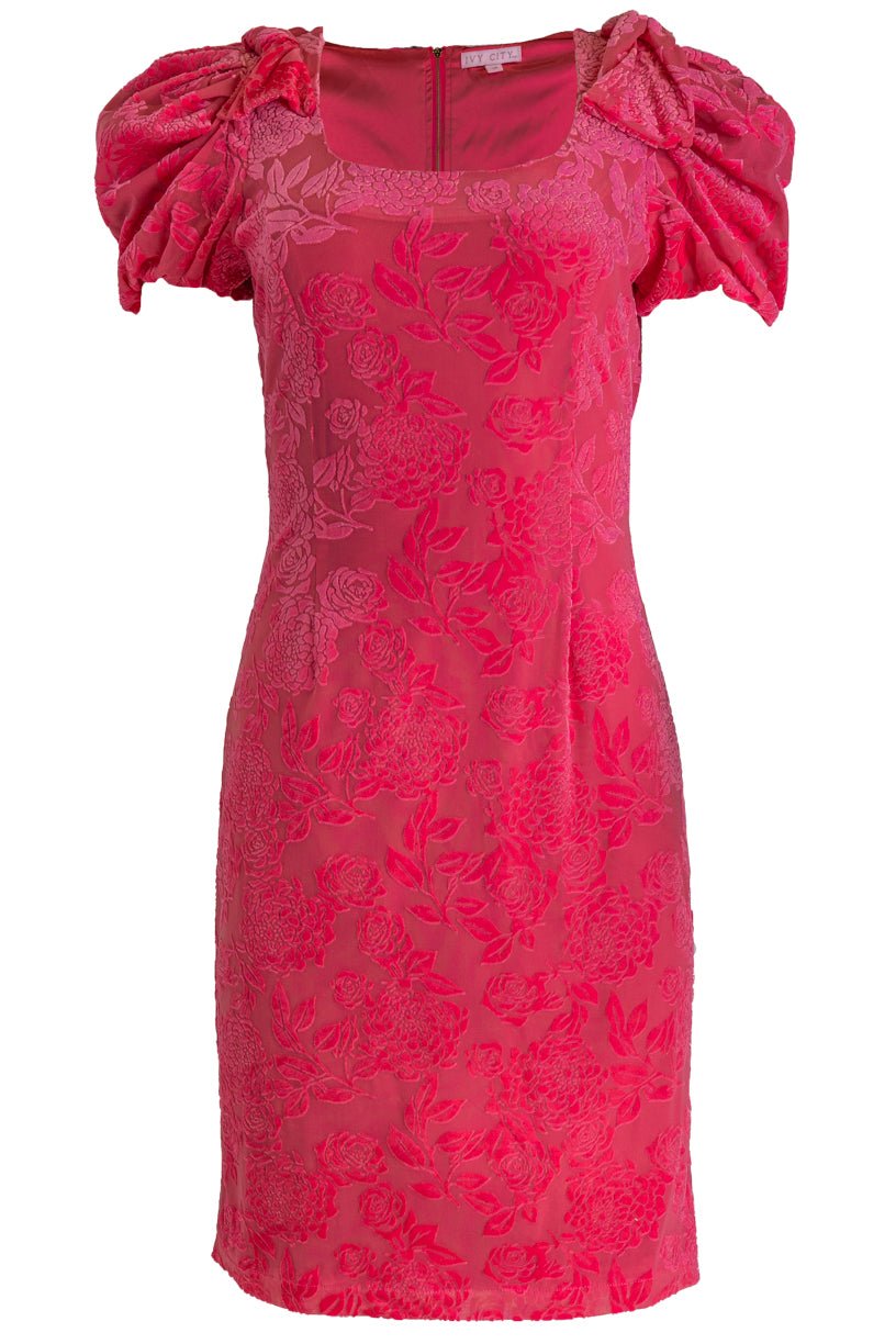 Nina Bow Dress in Pink Velvet-Adult