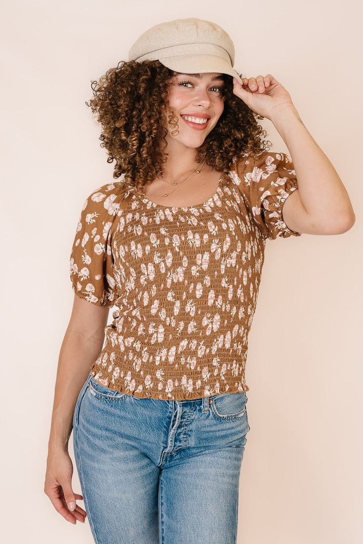 Sienna Top in Brown Floral-Adult