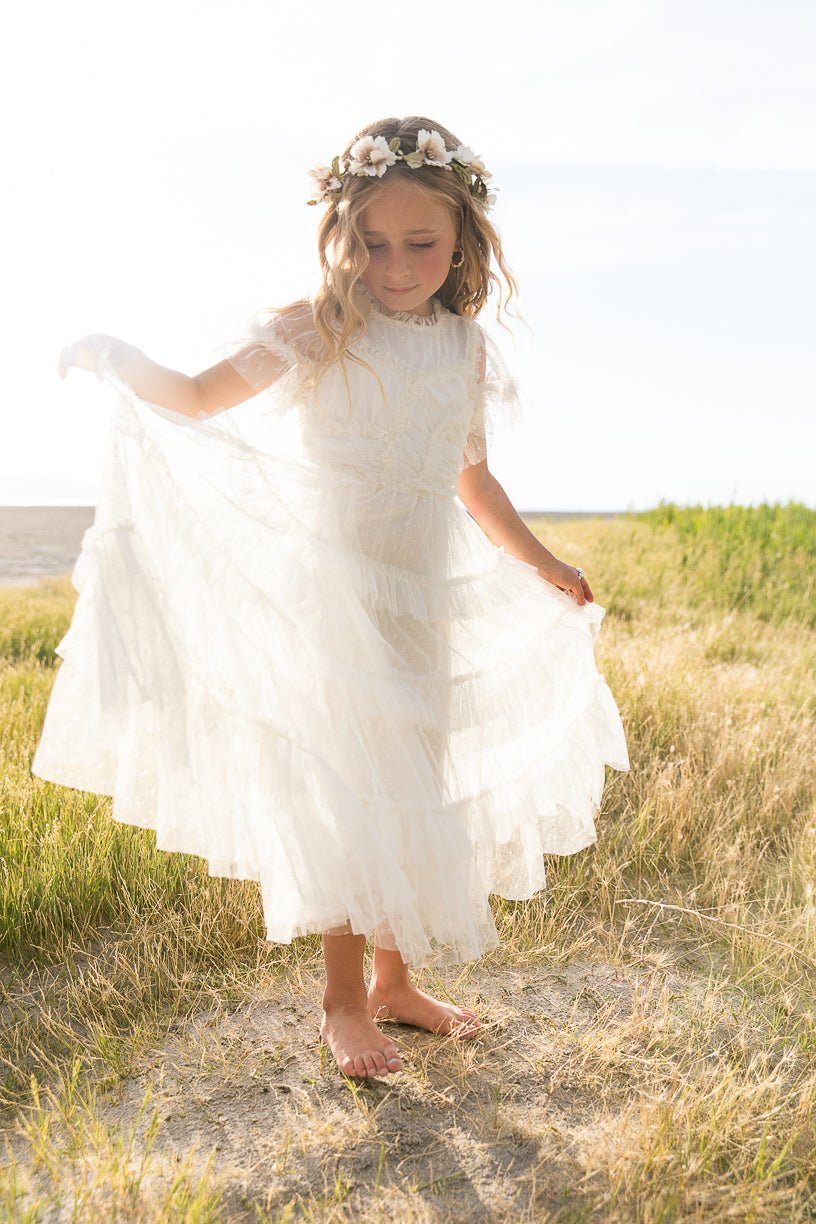 Mini Maxi Whimsical Dress in White-Mini